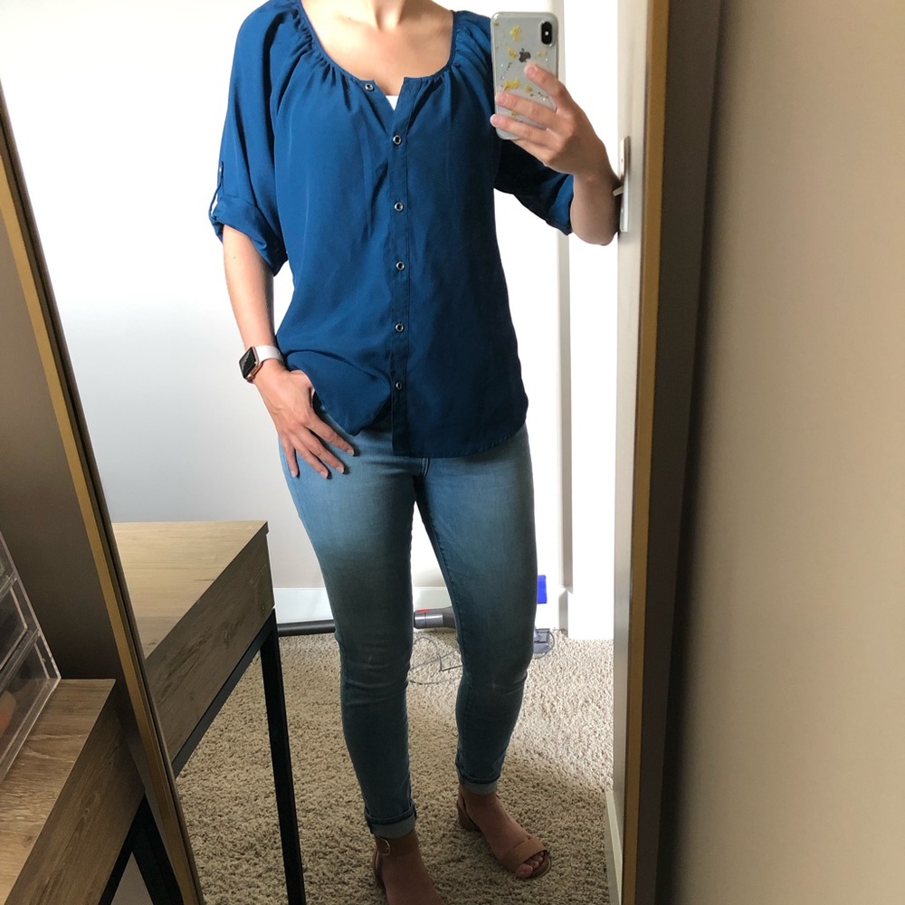 Express Blue Button Down Top